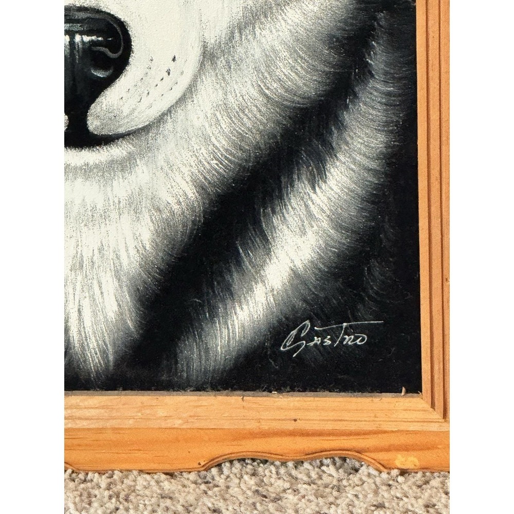 Vintage Oil Painting on Velvet Wolf Mexican Folk Art Velvet Artwork SIGNED 25x19 - Picture 2 of 10